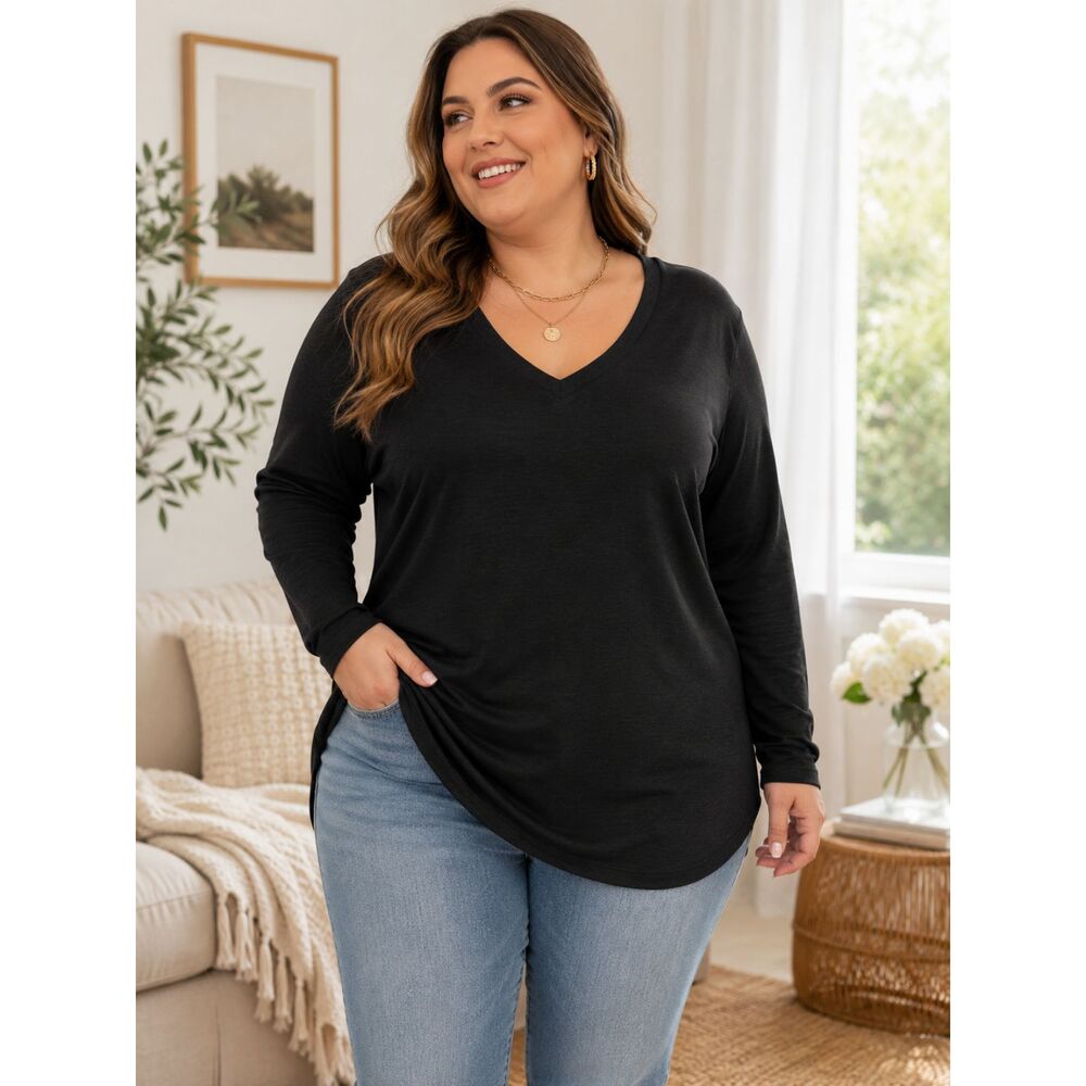 Viligo Women’s V-Neck Long Sleeve Tee - 3 PK- | Black / White / Blue